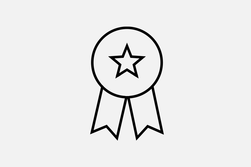 Black line art of a medal with a star on a white background.